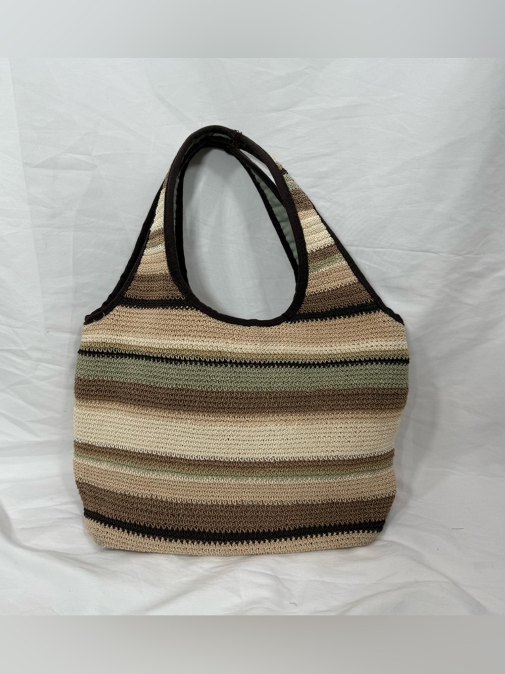 vintage Boho woven Tight Crochet shoulder bag Green Sage Beige Brown Festival